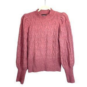 Express Cable Knit Sweater Women's Size S Pink Long Puff Sleeve Mock Neck